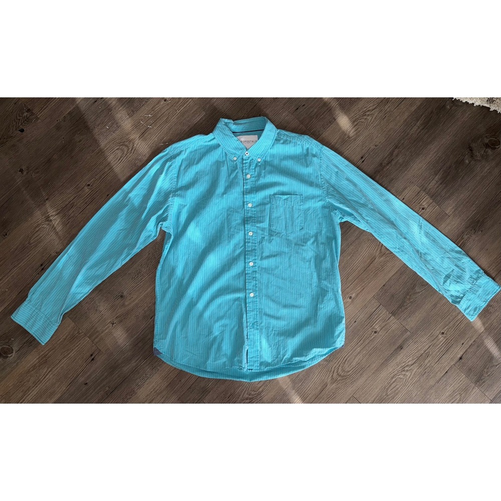 Aeropostale Mens Striped‎ Button Down Shirt Turquoise Blue Long Sleeve Large